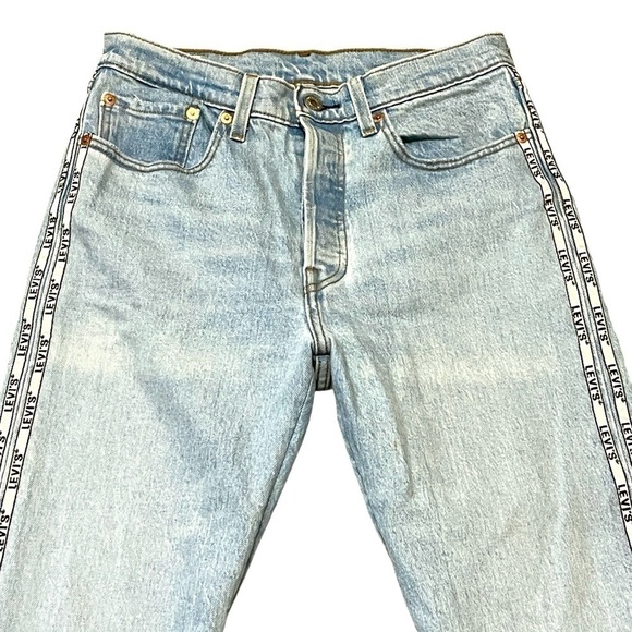Levi Premium 501 Original Sport Stripe Cropped Jeans. Blue Size 27 #785 - Picture 5 of 12